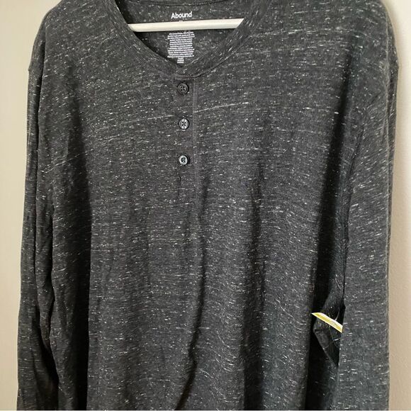 Abound Shirt Henley Long Sleeve Dark Gray Marled Casual Comfy Neutral - Picture 3 of 7
